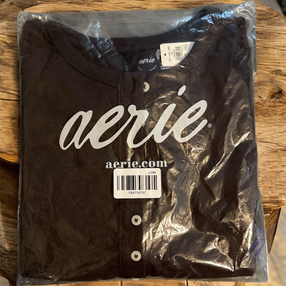 Aerie Brown henley, long sleeve Button-Up Top NWT - Picture 6 of 7